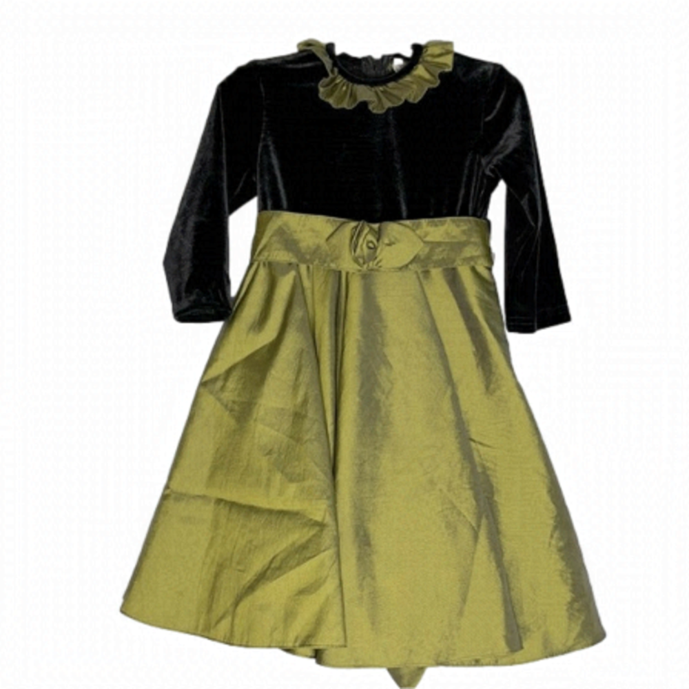 𝅺VINTAGE Black Velvet Olive Green Holiday Dress